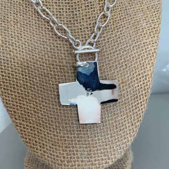 Pendentif Croix Silpada Vintage - Argent Massif Avec Incrustation De Pierre, Référence S0971, Occasion